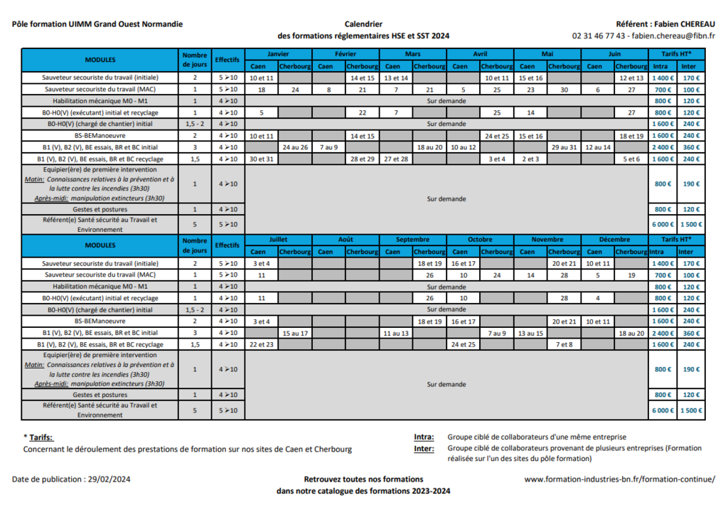 Calendrier des formations réglementaires HSE et SST Février 2024.PNG
