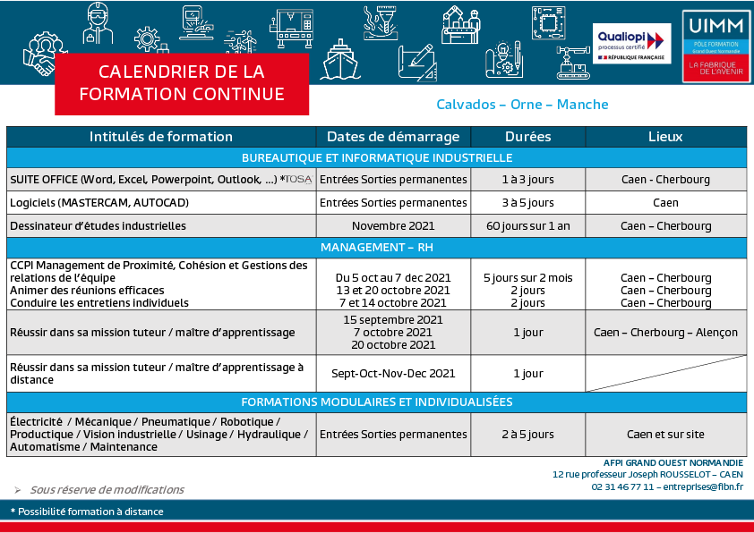 Calendrier formation continue