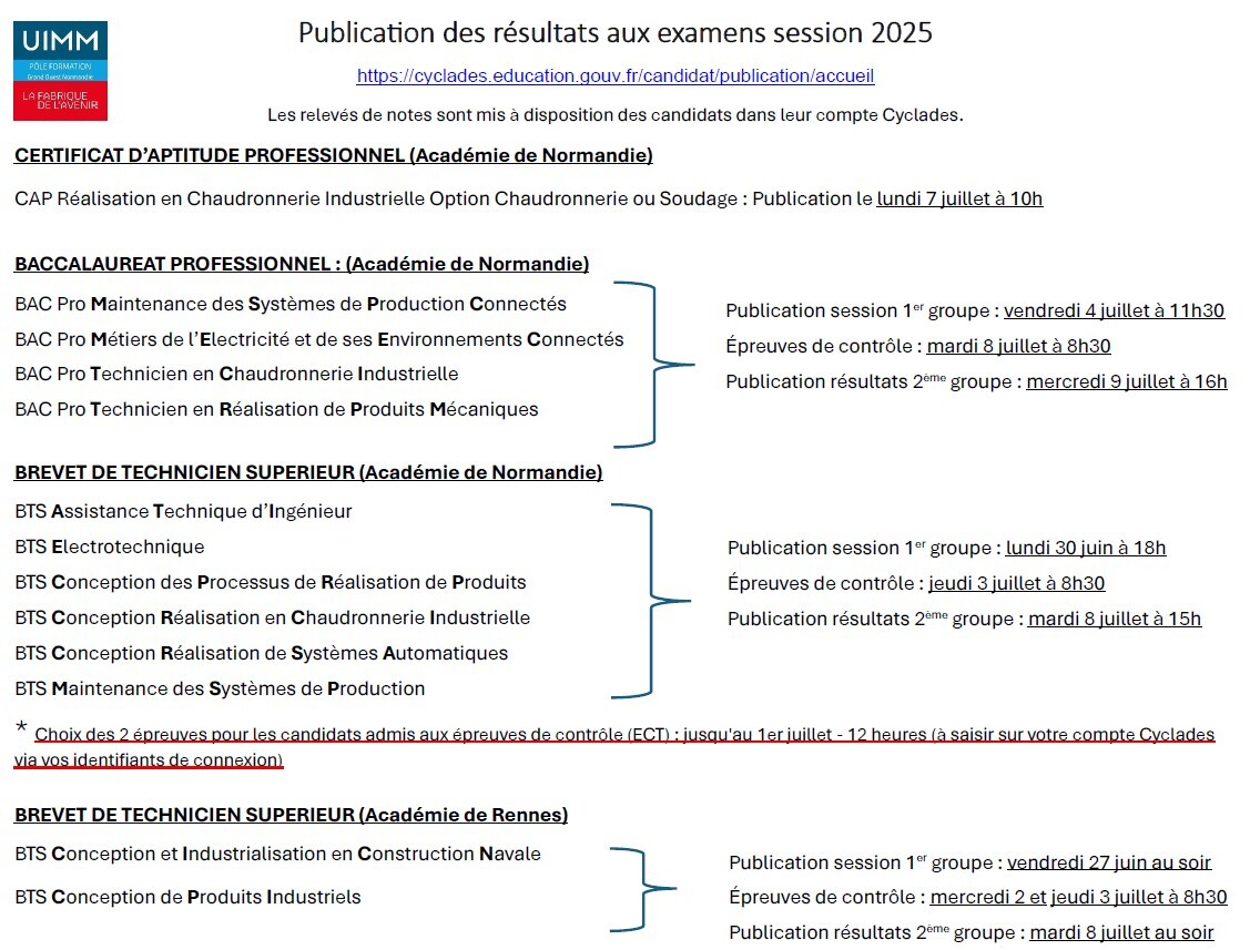 Capture - Dates résultats examens 2025